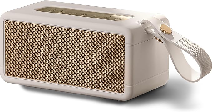 AT&T Essentials Retro 40W Bluetooth Speaker, IPX6 Waterproof, Bluetooth 5.3, LED Light Modes, Bass & Treble Control, 12H Battery, USB-C Charging, Outdoor & Indoor Use, Home Audio System - Cream