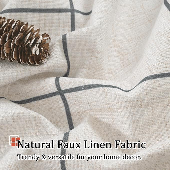 Plaid Blackout Curtains 96 Inch Long, 52 Wide 2 Panels, Dark Grey | Linen - Image 5