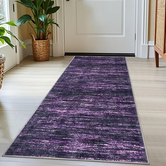 2x5 Modern Abstract Runner Rug for Hallways, Purple White Super Soft Hallway Decor Kitchen Rugs with Non-Slip, Non-Shedding Washable Rug for Hallways Entryway Bedroom Indoor