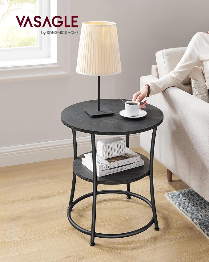 VASAGLE 21.7-Inch Round Side Table, 2-Tier End Table | Nightstand - Image 2