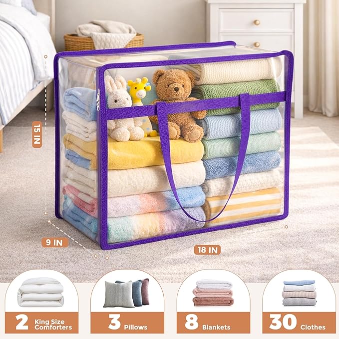 4 Pack Clear Storage Bags for Clothes, 45L Closet Organizers and Storage | - Image 2