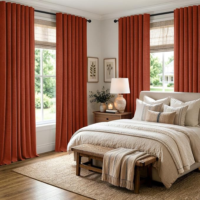 MIULEE Fall 100% Blackout Linen Curtains 42 x 90 Inch Burnt Orange 2 Panels | - Image 8