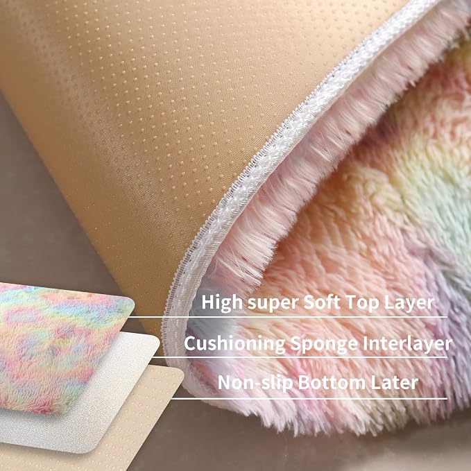 Fluffy Rainbow Large Area Rug 8x10, Soft Washable Shag Carpet | Cute plush - Image 4