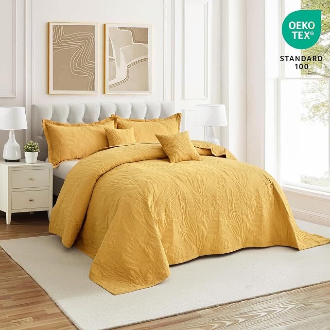 HZ & HY Oversized King Bedspreads, Honey Gold | Generous Coverage, 5-Piece - Image 3