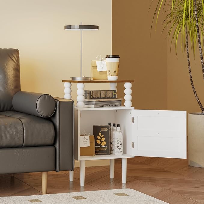 Veegle White Nightstand, Mid-Century Modern Bedside Table - Image 5