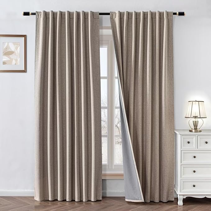 100% Blackout Curtains 108 inch Length 1 Panel Faux Linen Long Drapes by Zyvola