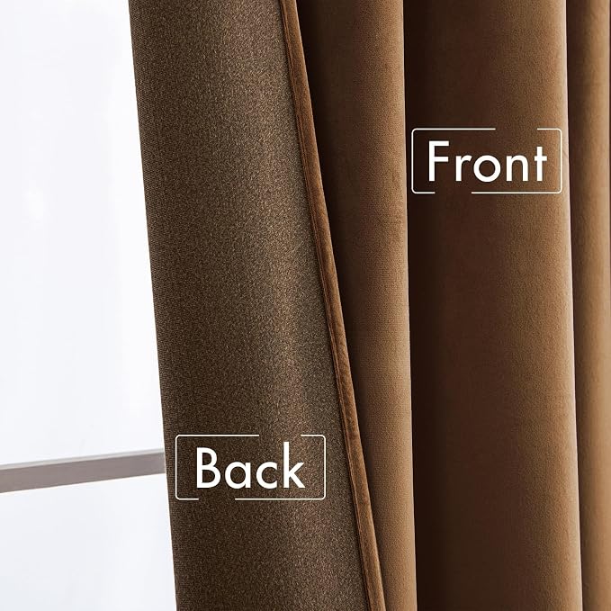 MIULEE Velvet Curtains 52x90 inches 2 Panels Brown Blackout Curtains | Luxury - Image 6