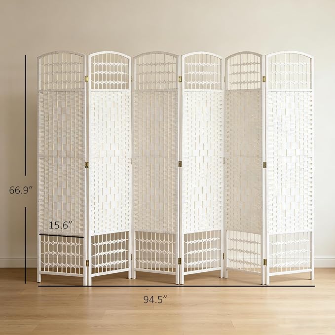 HOMCOM 6 Panel Room Divider, Folding Privacy Screen, Wave Fiber Freestanding - Image 7