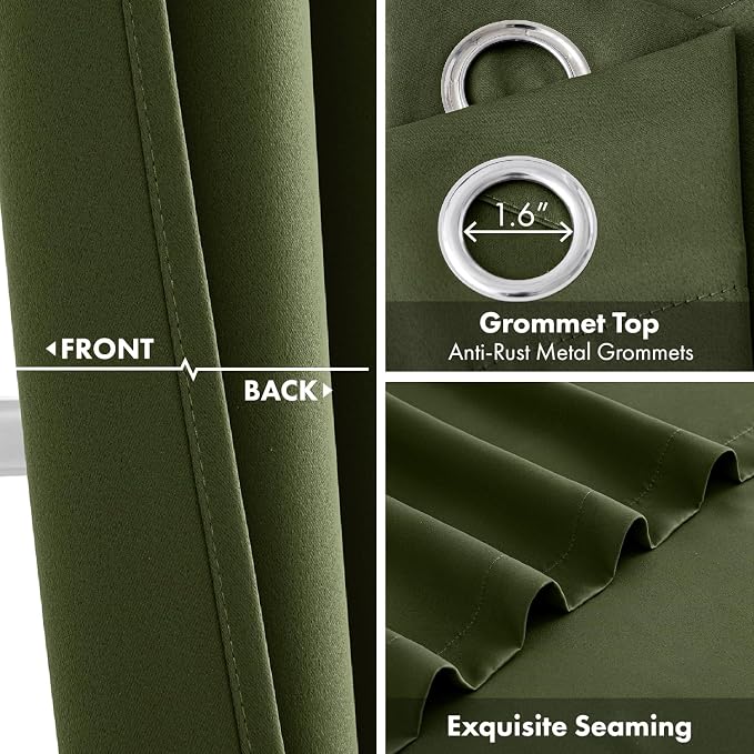 Short Olive Green Half Blackout Curtains W40 x L36 Inch 2 Panels | Thermal - Image 3