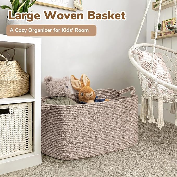 Goodpick Large Woven Rope Blanket Basket, 75L | 21.6'' x 14.9'' x 11.8'' - Image 2