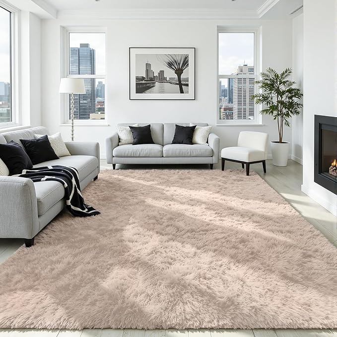 5x7 Fluffy Area Rug for Living Room: Soft Non-Slip Beige Bedroom Carpet | Ultra - Image 2