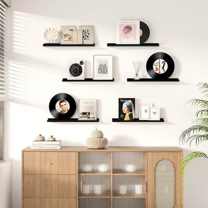 Fun Memories Floating Picture Ledge Shelves Set of 2, 16 Inch Solid Wood Wall - Image 2