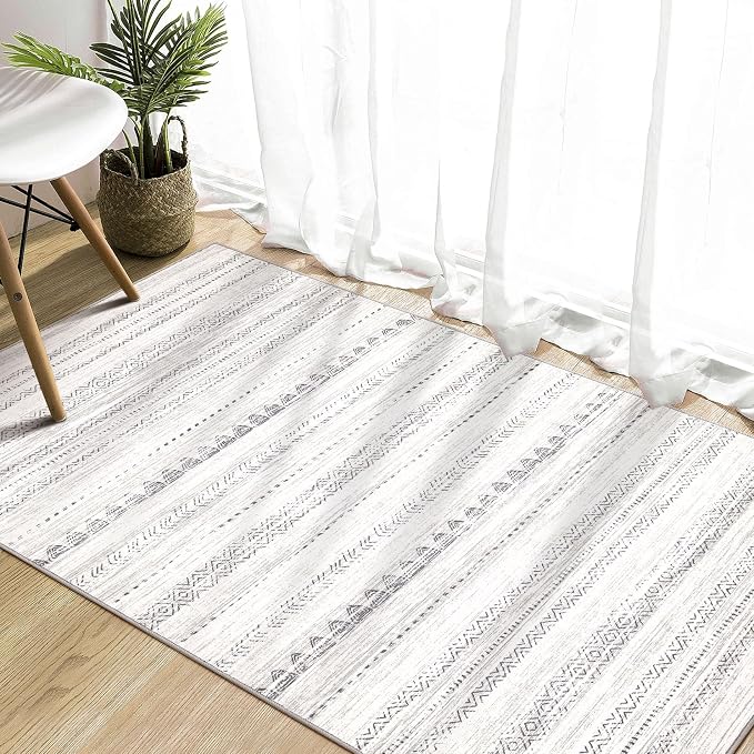 Nakagishi Boho 3x5 Area Rug Living Room Rugs Machine Washable Gray | Soft - Image 6