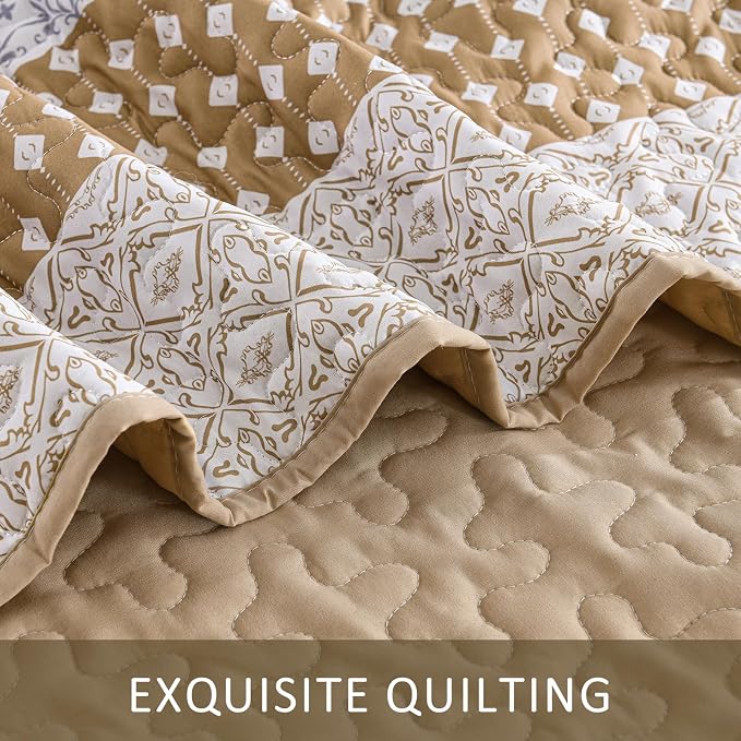 WONGS BEDDING Brown Queen Quilt Bedding Set, Bohemian Stripe Bedspread | - Image 7