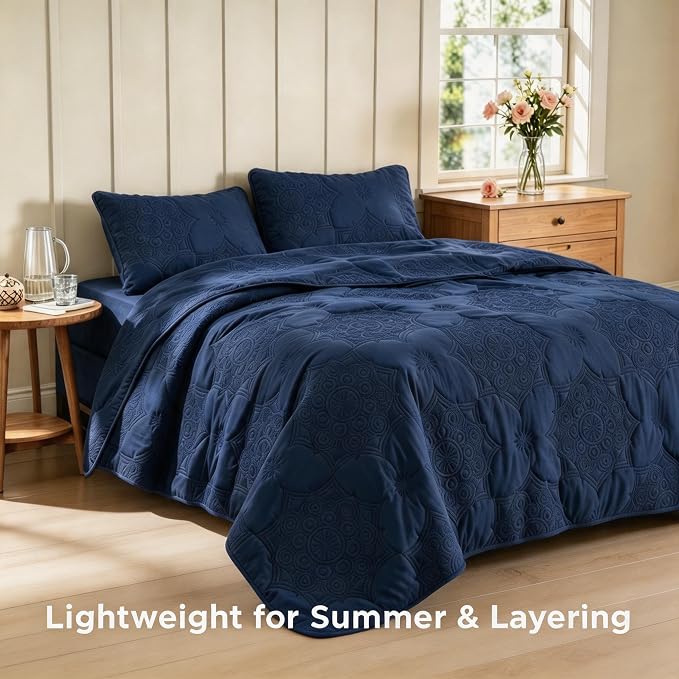 Bedsure Quilts Queen Size Bedspread, Thin Comforter, Modern Floral Pattern - Image 9