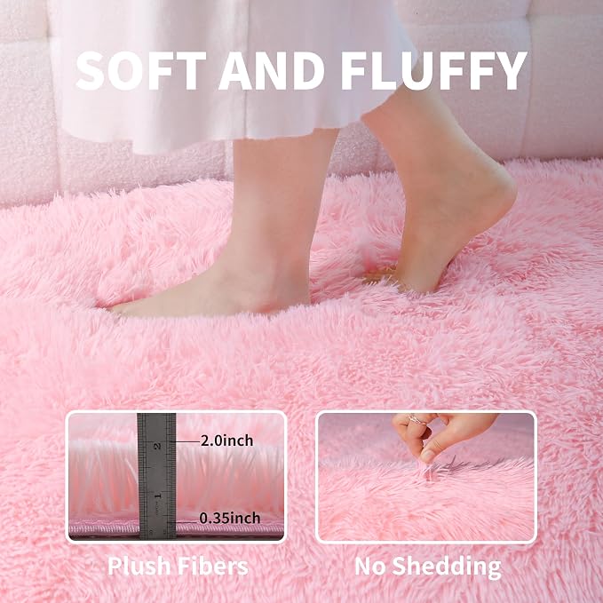 Pink Fluffy 4x6 Area Rugs for Bedroom Girls, Plush Washable Carpet | Area Rug - Image 3