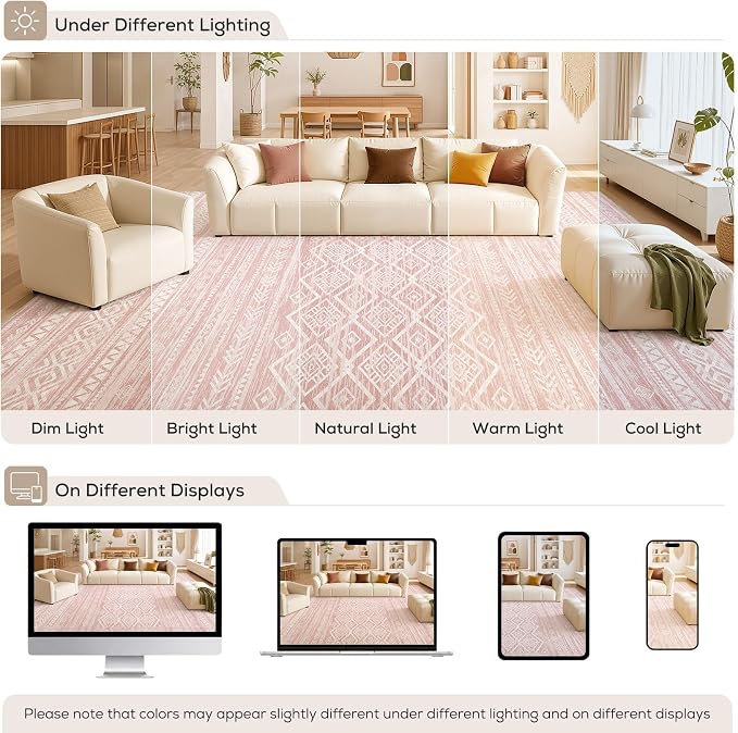 Nakagishi Area Rug Living Room Rugs: 7x9 Large Soft Machine Washable Boho - Image 9