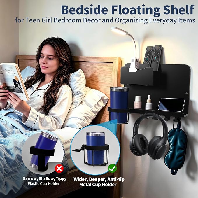 Metal Bedside Wall Shelf, No Drill, - Image 3