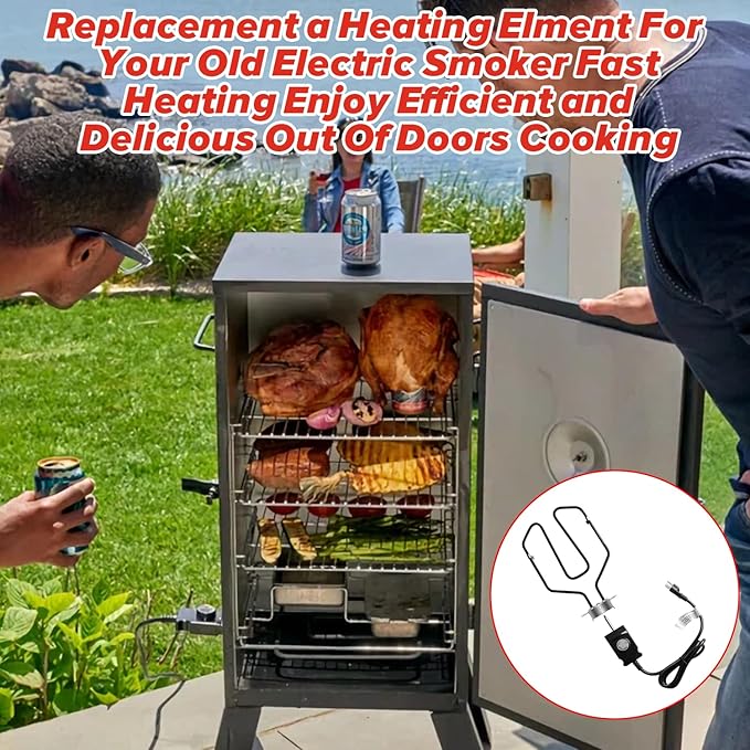 Upgrade Universal 1650W 15A Electric Smoker Heating Element Kits with Adjustable Thermostat Controller Compatible with Masterbuilt, Smoke Hollow,Char Broil,Dyna-Glo,Cuisinart and Most Electric Smokers
