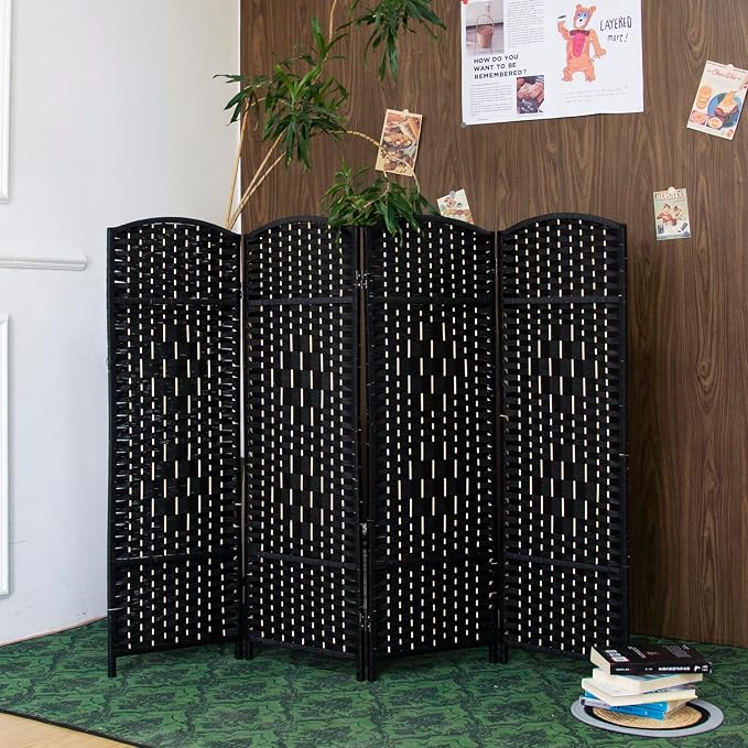 4 Panel Black Rattan Room Divider - Image 3
