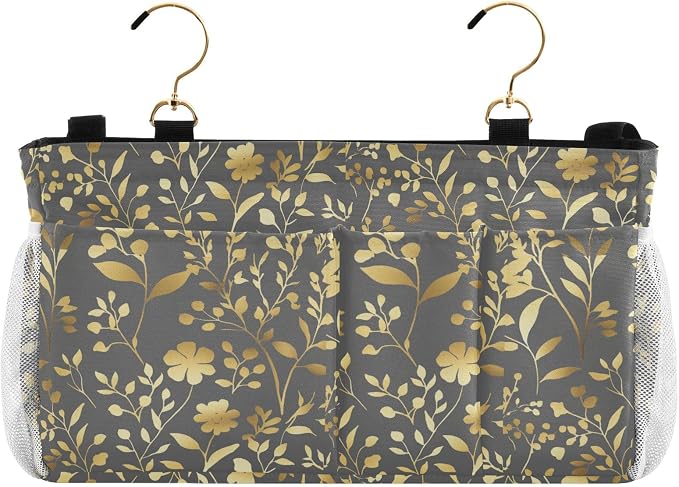 Gold Floral Gray Bedside Caddies Bedside Caddy Storage Bag by Unknown