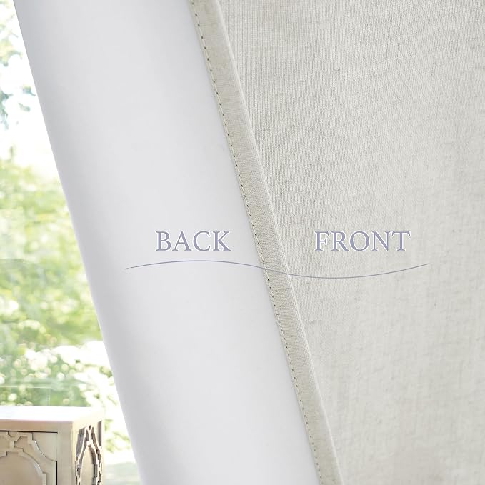 RYB HOME Natural Linen Textured French Door Window Curtains 100% Blackout | - Image 7
