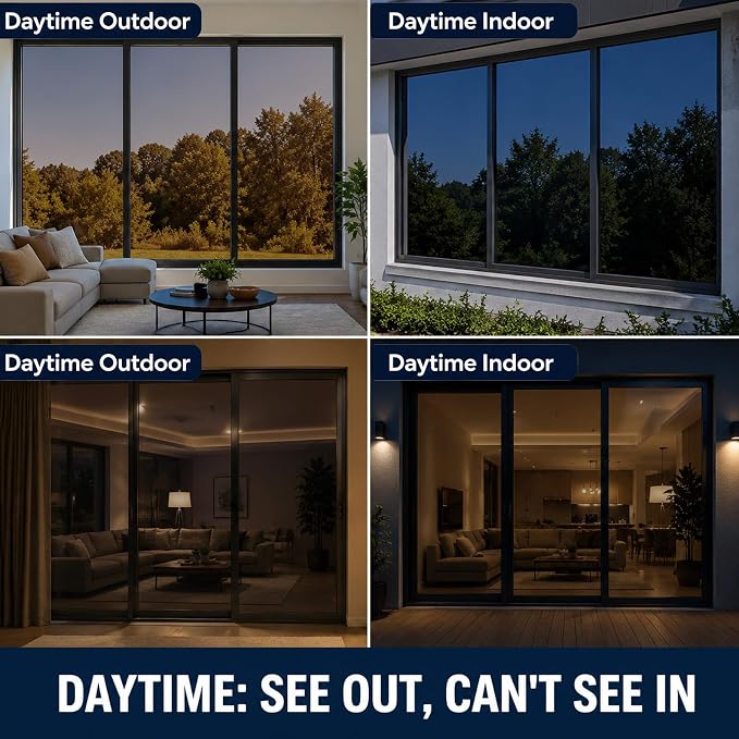 One Way Privacy Window Film Heat Control Mirror Tint 41.3Inx7.8Ft | Reflective - Image 2