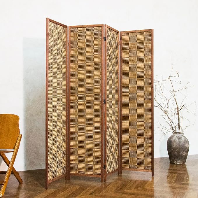 4 Panel Bamboo Room Divider, 5.6 ft Tall Double-Sided Folding Privacy Screen - Image 5