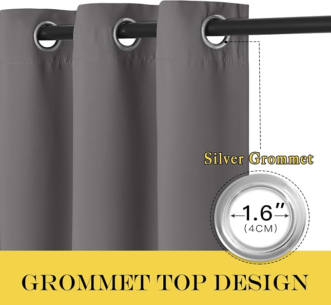 NICETOWN Grey Blackout Curtain 54 inches Long, Grommet Room Darkening Thermal - Image 2