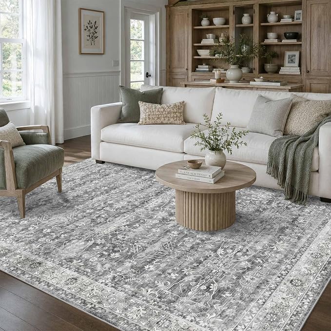 Latte&Fog 6x9 Area Rugs for Living Room Washable Vintage Grey Rugs Large | for - Image 3