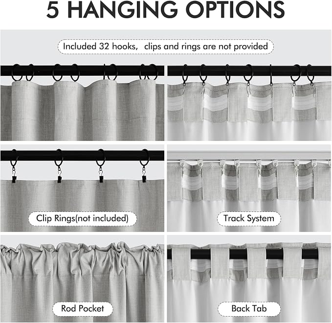 MIULEE 100% Blackout Back Tab Pleat Linen Curtains 50" Wx96 L, Thick Faux Linen - Image 7
