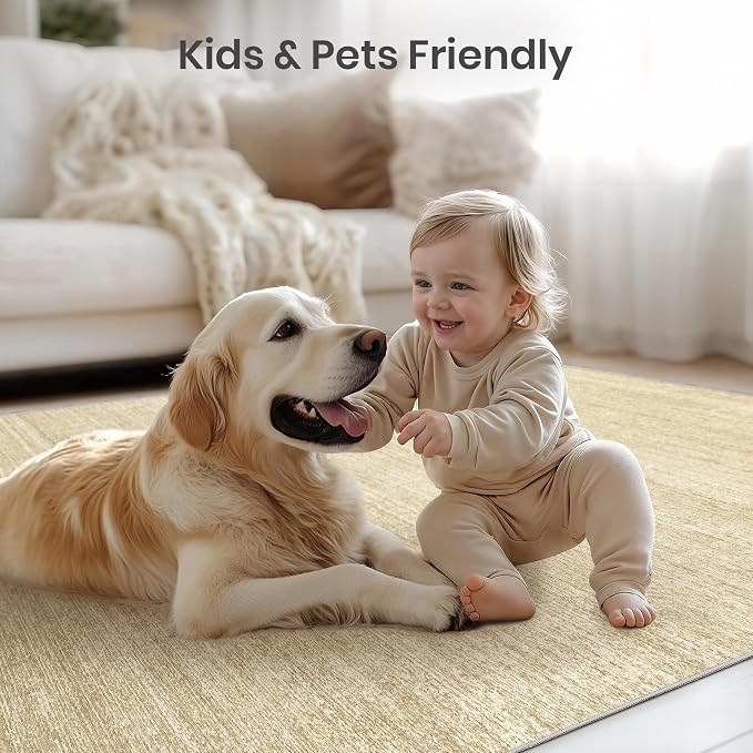 8x10 Area Rugs for Living Room, Large Washable Rug Non Slip, Tan | Soft Low Pile - Image 8