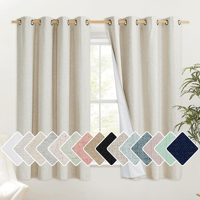 NICETOWN Natural 100% Blackout Short Curtains 63 inches Lenghth Burg by NICETOWN