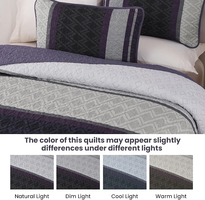 Dinjoy Striped Quilts Queen Size, Fall Bedspread Bedding Set - Image 8