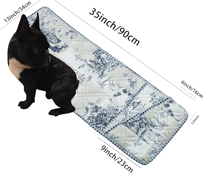 Brilliant Sunshine Blue & Beige Toile Couch Armrest Cover, Armrest Organizer & - Image 2