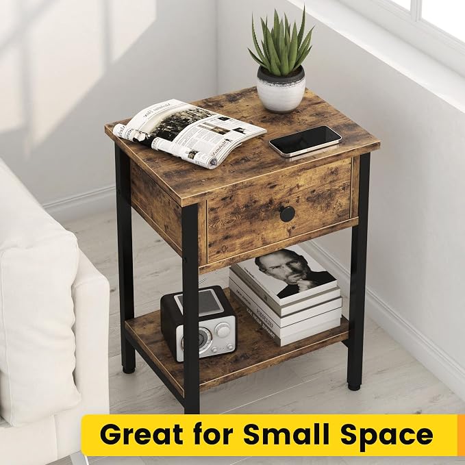 Nightstands Set of 2 with Wood Drawers, Bedside Table Set of 2 with Storage - Image 6