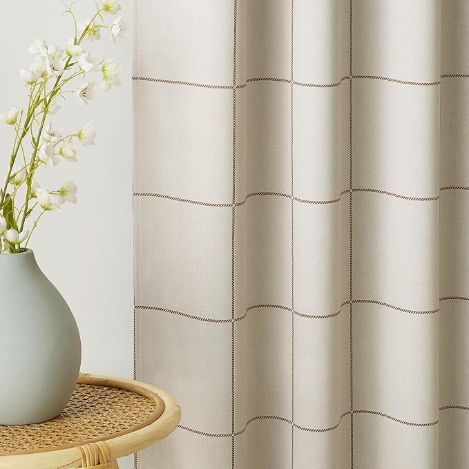 NICETOWN 100% Blackout Taupe Plaid Curtains - Image 6
