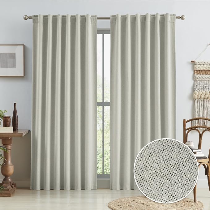 Linen Textured Blackout Curtains, Heat and Full Light Blocking Drapes, Warm by KEQIAOSUOCAI