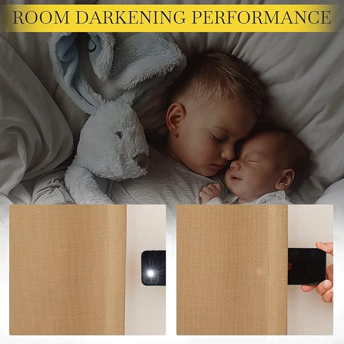 NICETOWN Thick Faux Linen Room Darkening Caramel Curtains 96 inches Long - Image 6