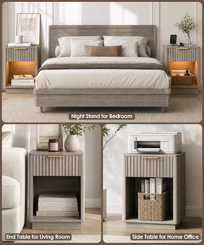 Akxomel Fluted Nightstand Set 2 Bedside Table - Image 6