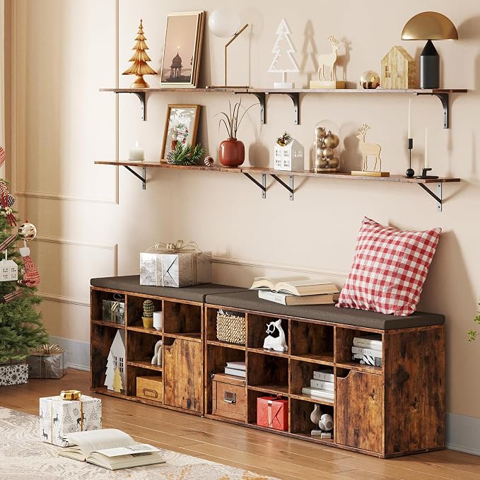 Long Wall Shelves, 47.3Inch Wooden Wall Mounted Shelves, Metal Brackets - Image 2
