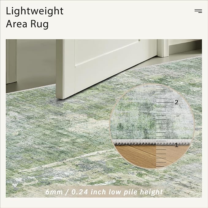 Soalmost Abstract 7x9 Area Rug for Living Room Washable Rugs Green/Ivory | - Image 7
