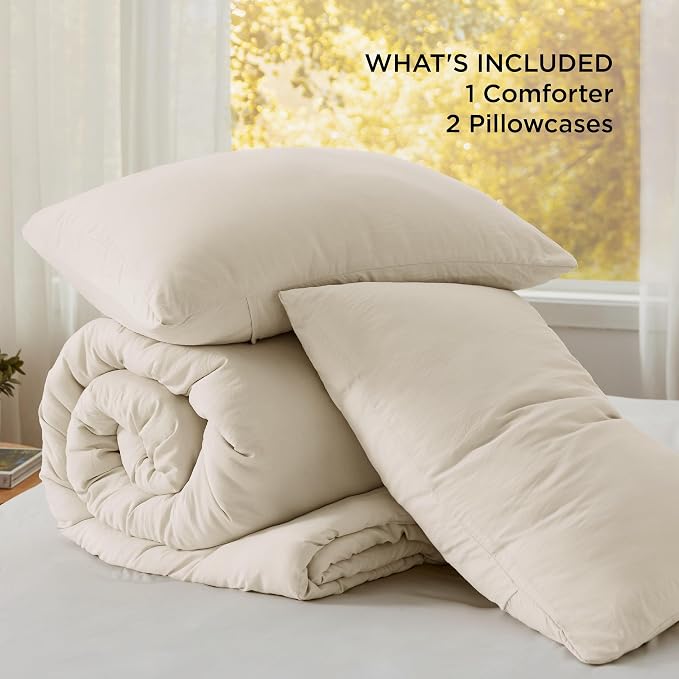 Bedsure Oversized Queen Comforter Set, Cream Soft Prewashed Bedding - Image 6
