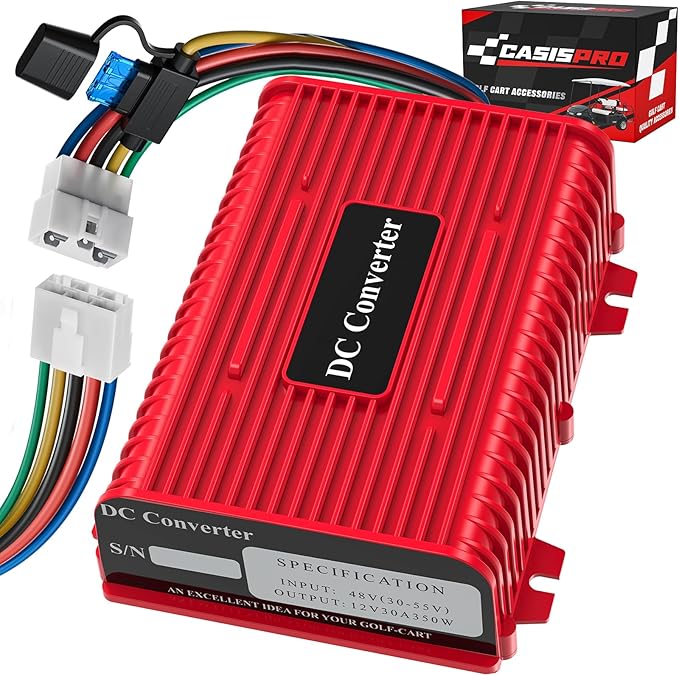 Universal 36V 48V to 12V Golf Cart Voltage Reducer DC Converter, 30A 360W DC Step Down Transformer with Fuse, Voltage Regulator for Club Car EZGO Yamaha