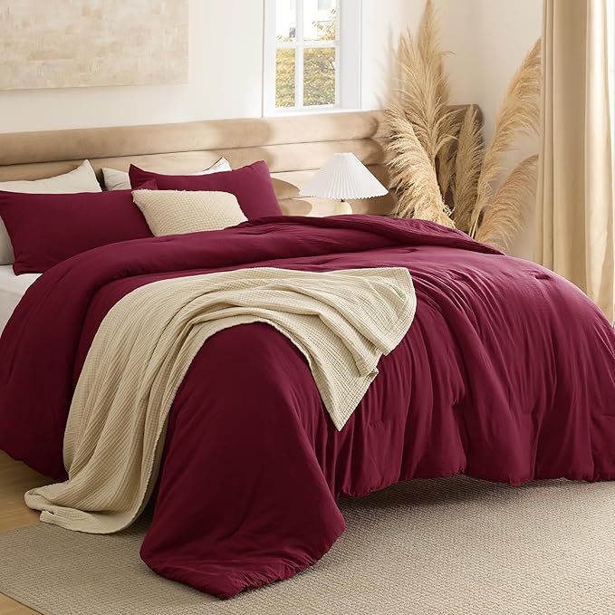 Bedsure Full Comforter Set, Dark Red Soft Prewashed Bedding by Unknown