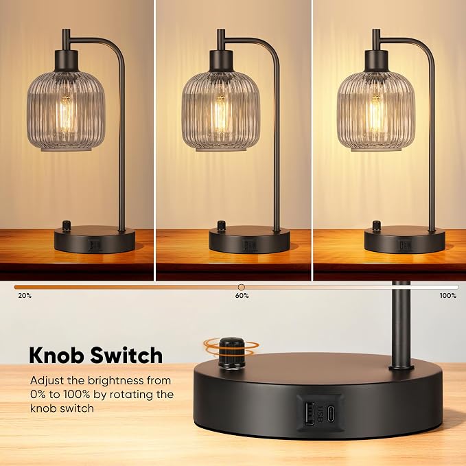 Grey Glass Table Lamps Set of 2, Dimmable Bedside Lamps - Image 2