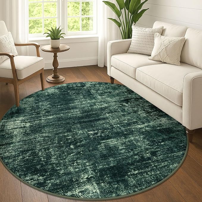 Abstract Round Area Rug 6 Ft Washable Circle Rugs Large Round Rug Non Slip Thin by iOhouze