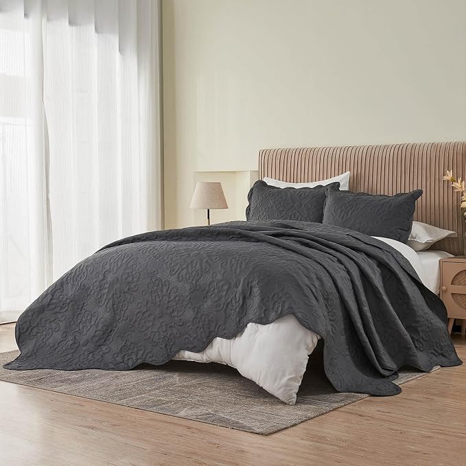 Kingnex Oversized King Bedspreads 128x120 Dark Grey | Lightweight, Extra Wide - Image 7