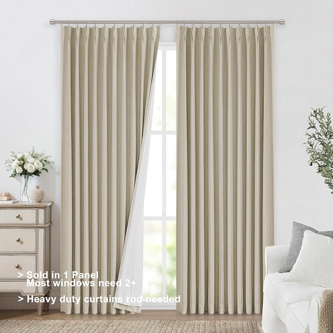 Vision Home Sand Pinch Pleated Full Blackout Curtains Linen Blended Room - Image 3
