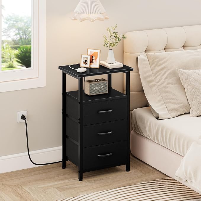 Nightstand with Charging Station, Bedside Table with USB Ports and Outlet - Image 4